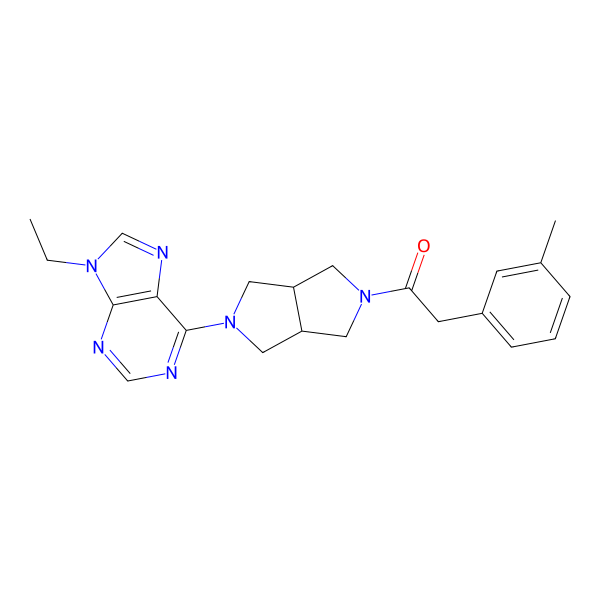 1-[5-(9-ethyl-9H-purin-6-yl)-octahydropyrrolo[3,4-c]pyrrol-2-yl]-2-(3-methylphenyl)ethan-1-one molecular structure, CAS 2741930-93-6