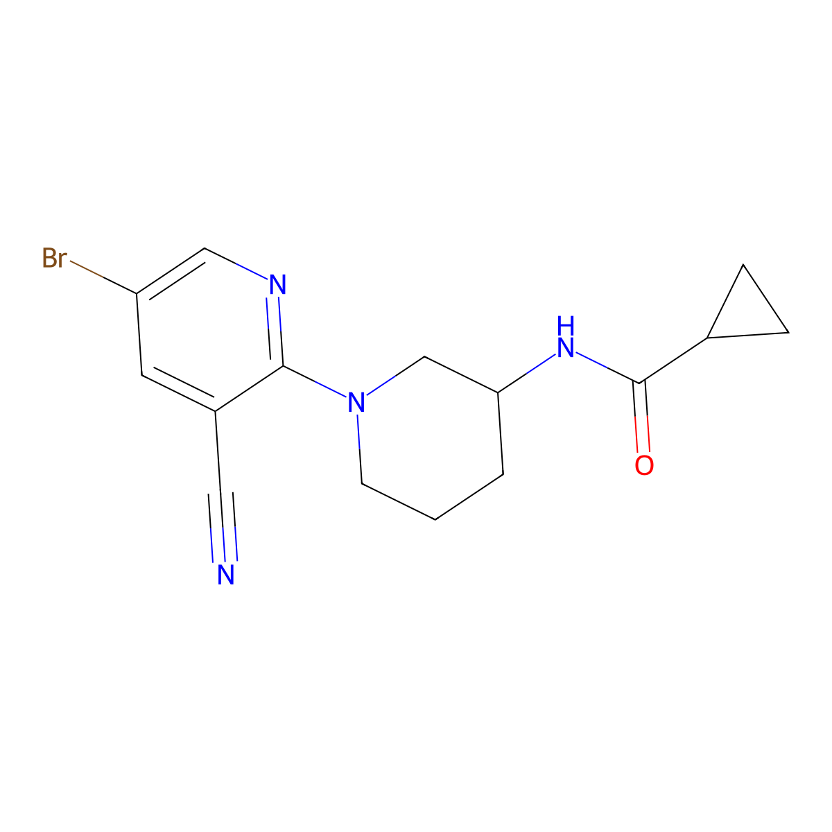 N-[1-(5-bromo-3-cyanopyridin-2-yl)piperidin-3-yl]cyclopropanecarboxamide molecular structure, CAS 2741930-94-7
