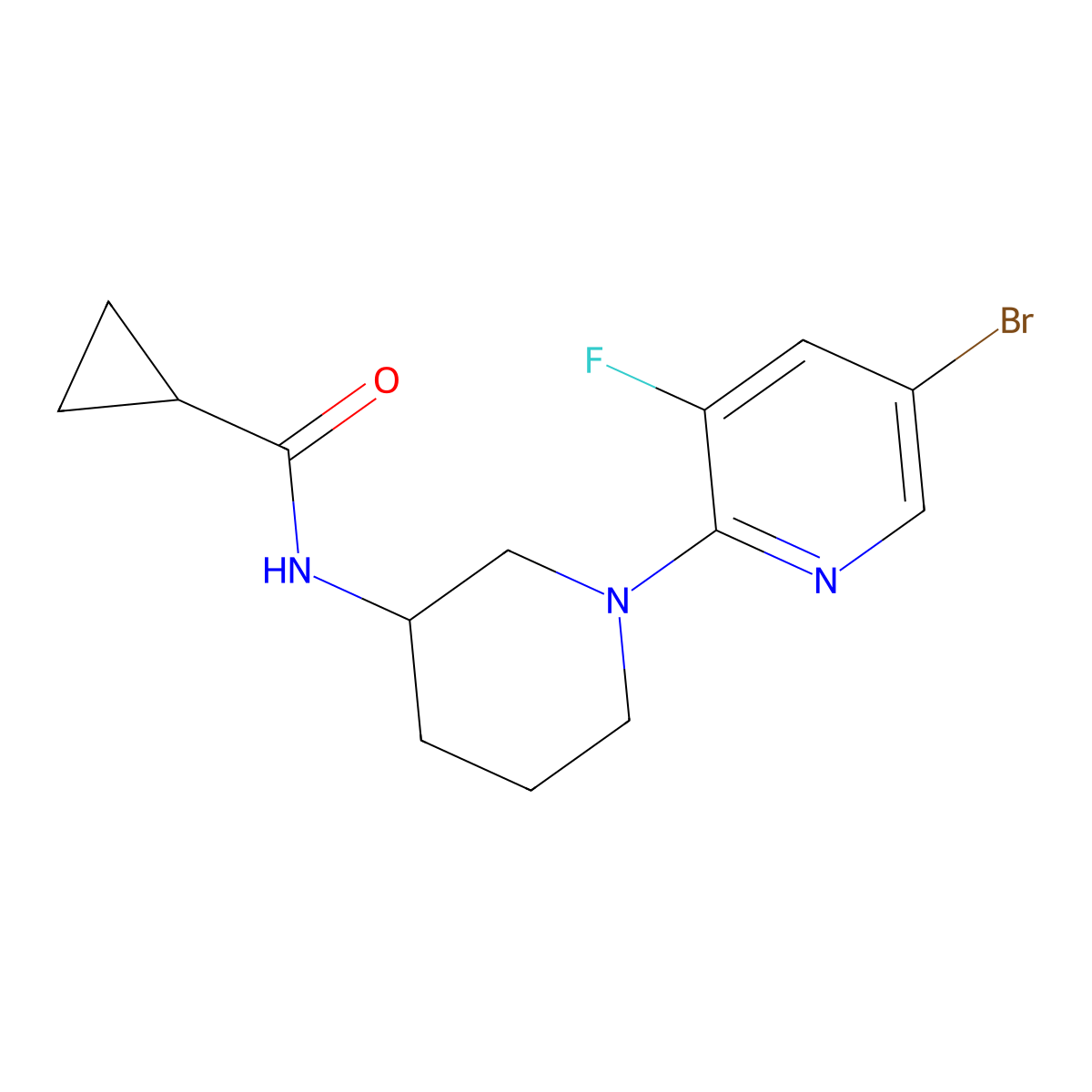 N-[1-(5-bromo-3-fluoropyridin-2-yl)piperidin-3-yl]cyclopropanecarboxamide molecular structure, CAS 2741931-02-0