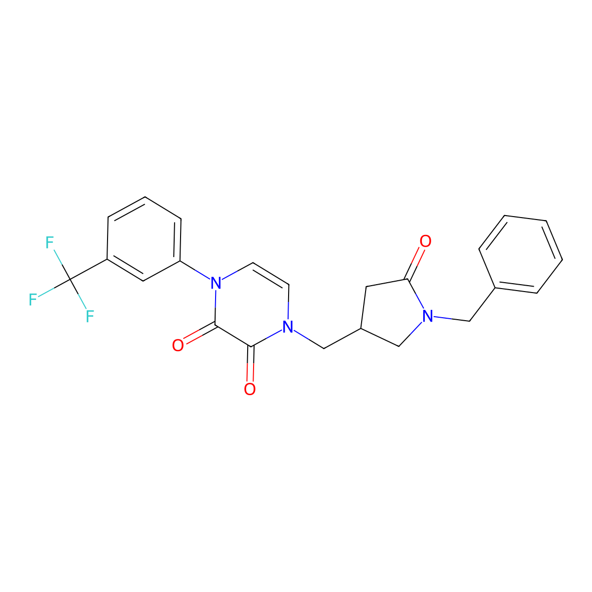 1-[(1-Benzyl-5-oxopyrrolidin-3-yl)methyl]-4-[3-(trifluoromethyl)phenyl]-1,2,3,4-tetrahydropyrazine-2,3-dione molecular structure, CAS 2741931-03-1