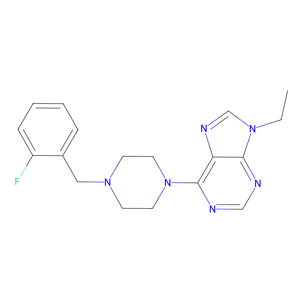 9-ethyl-6-{4-[(2-fluorophenyl)methyl]piperazin-1-yl}-9H-purine molecular structure, CAS 2741931-08-6