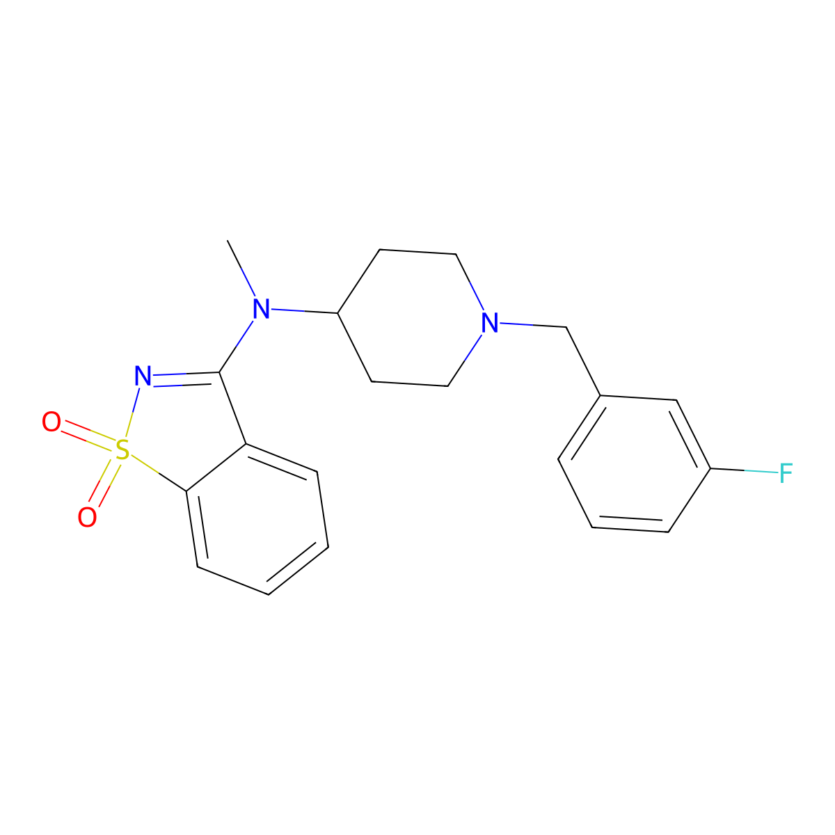 N-[1-[(3-fluorophenyl)methyl]piperidin-4-yl]-N-methyl-1,1-dioxo-1,2-benzothiazol-3-amine molecular structure, CAS 2741931-09-7