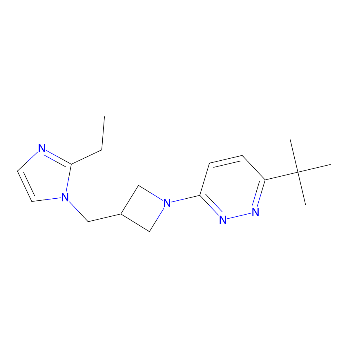 3-tert-butyl-6-{3-[(2-ethyl-1H-imidazol-1-yl)methyl]azetidin-1-yl}pyridazine molecular structure, CAS 2741931-10-0