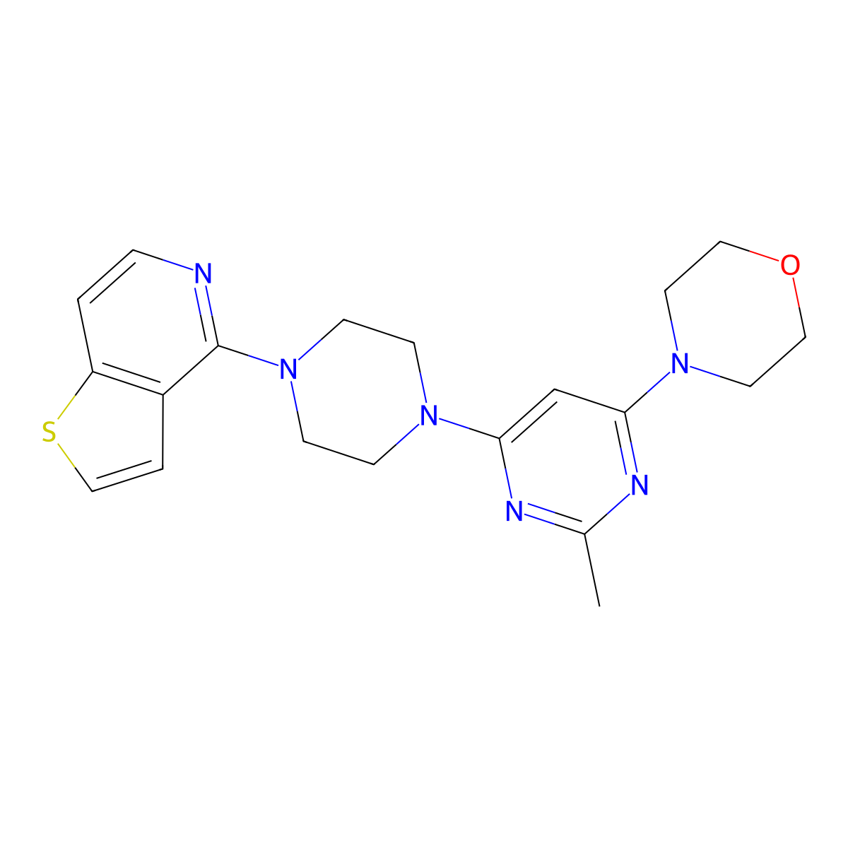 4-[2-Methyl-6-(4-{thieno[3,2-c]pyridin-4-yl}piperazin-1-yl)pyrimidin-4-yl]morpholine molecular structure, CAS 2741931-11-1