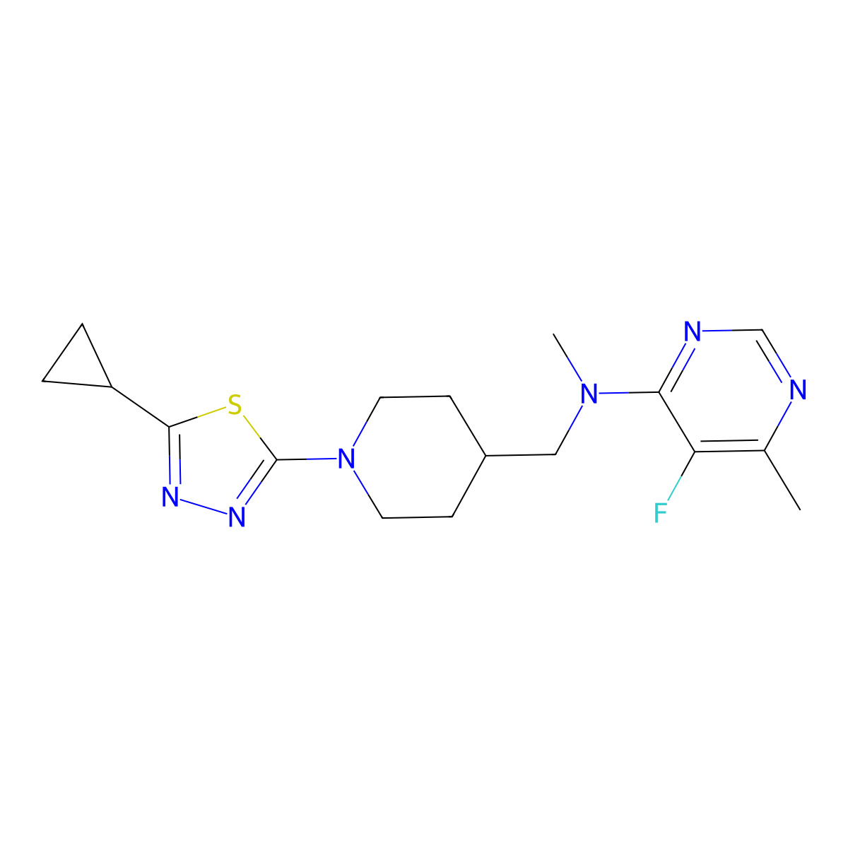 N-{[1-(5-cyclopropyl-1,3,4-thiadiazol-2-yl)piperidin-4-yl]methyl}-5-fluoro-N,6-dimethylpyrimidin-4-amine molecular structure, CAS 2741931-15-5