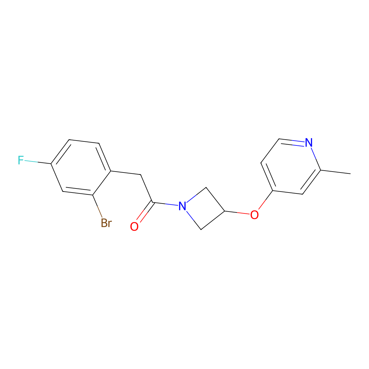 2-(2-Bromo-4-fluorophenyl)-1-{3-[(2-methylpyridin-4-yl)oxy]azetidin-1-yl}ethan-1-one molecular structure, CAS 2741931-19-9