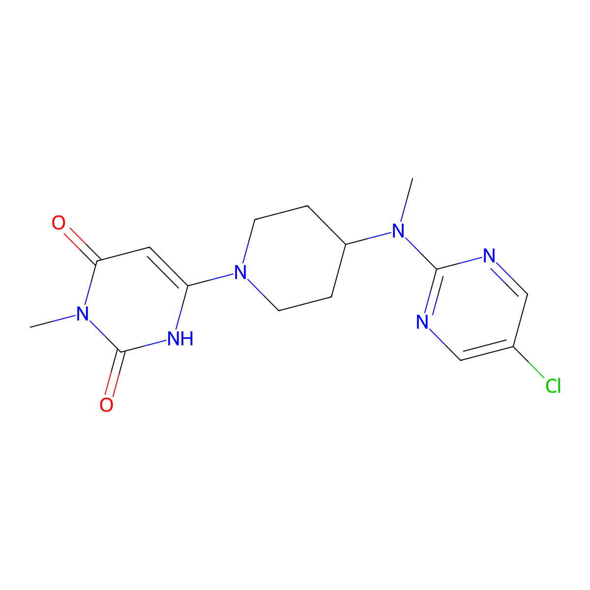 6-{4-[(5-Chloropyrimidin-2-yl)(methyl)amino]piperidin-1-yl}-3-methyl-1,2,3,4-tetrahydropyrimidine-2,4-dione molecular structure, CAS 2741931-21-3