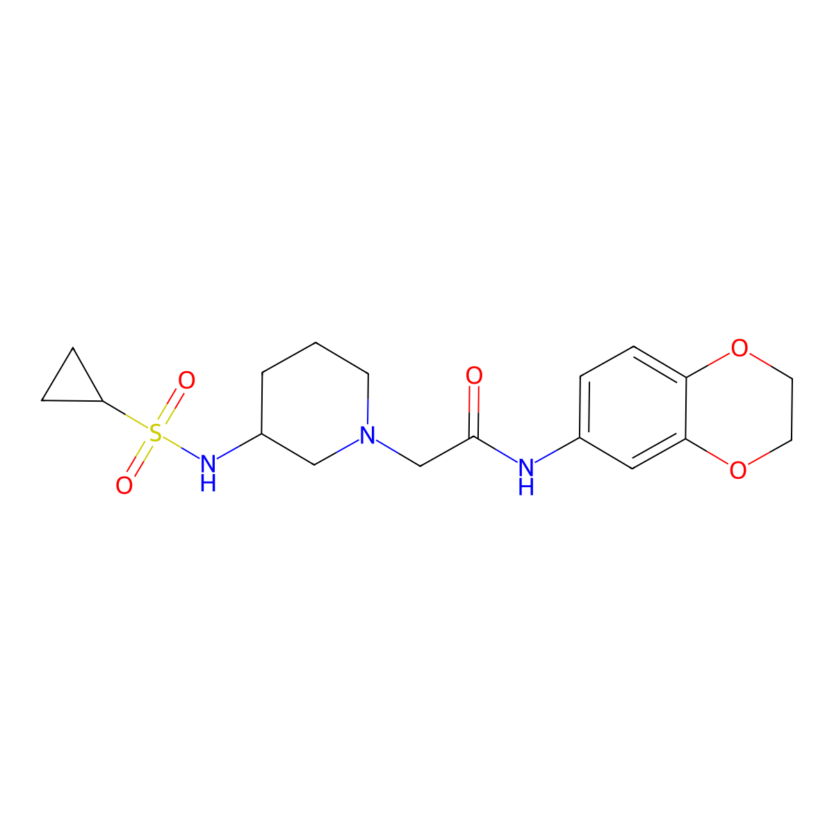 2-(3-cyclopropanesulfonamidopiperidin-1-yl)-N-(2,3-dihydro-1,4-benzodioxin-6-yl)acetamide molecular structure, CAS 2741931-26-8