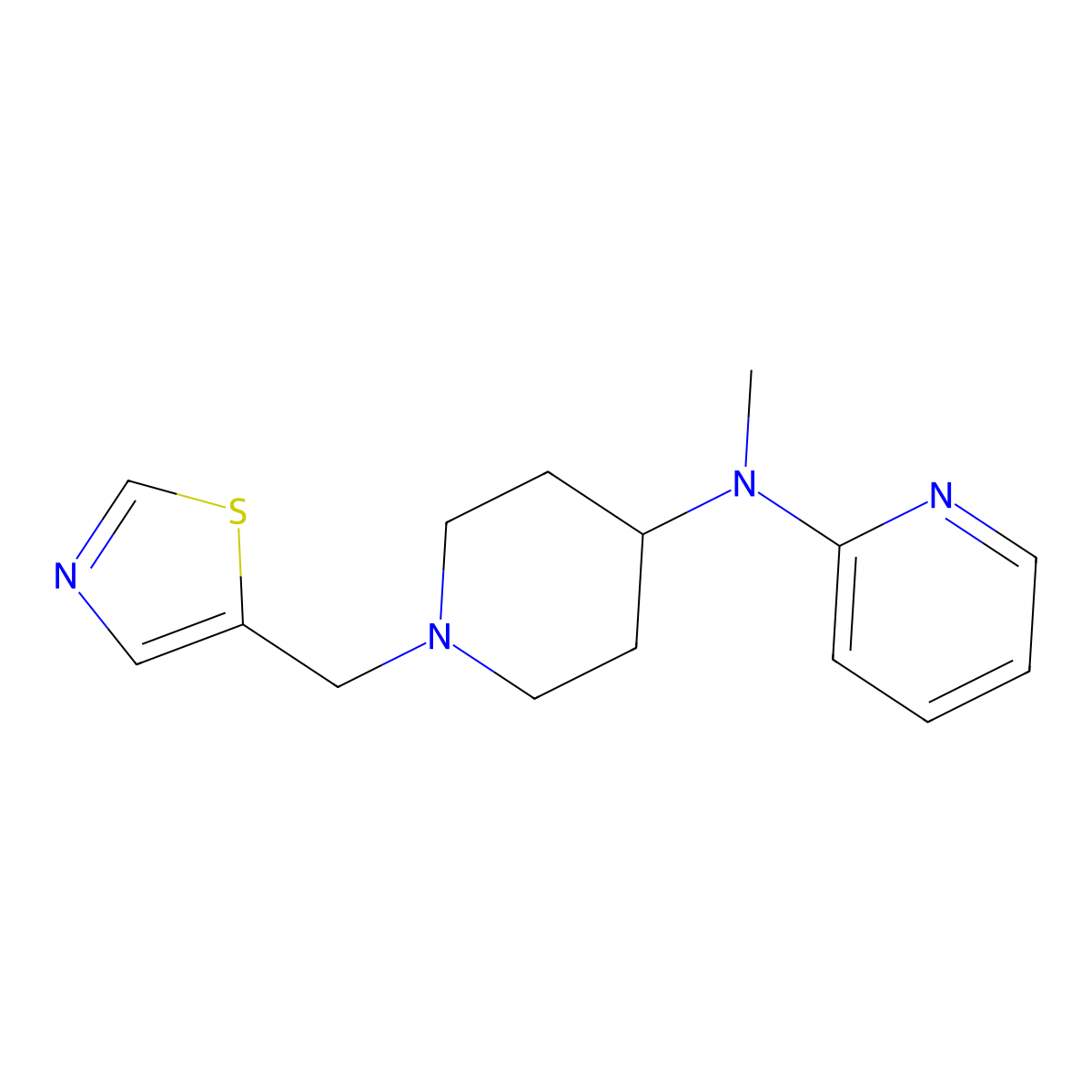 N-methyl-N-{1-[(1,3-thiazol-5-yl)methyl]piperidin-4-yl}pyridin-2-amine molecular structure, CAS 2741931-29-1