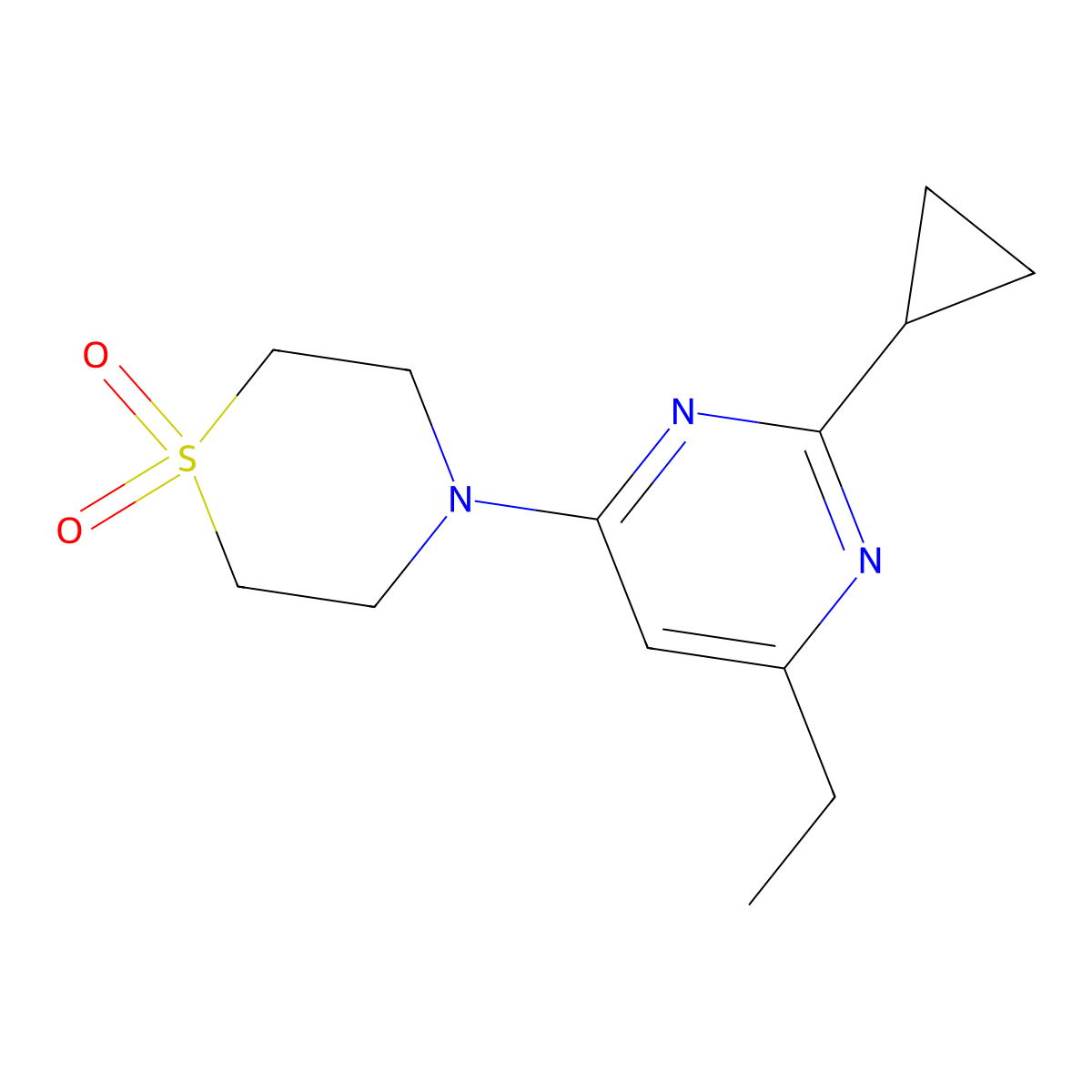 4-(2-Cyclopropyl-6-ethylpyrimidin-4-yl)-1,4-thiazinane 1,1-dioxide molecular structure, CAS 2741931-30-4