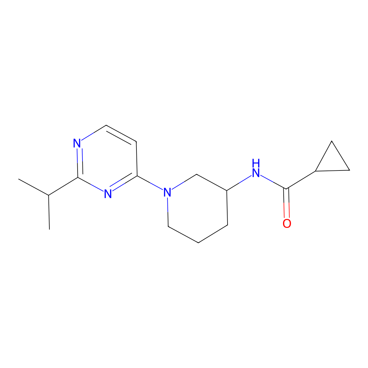 N-{1-[2-(propan-2-yl)pyrimidin-4-yl]piperidin-3-yl}cyclopropanecarboxamide molecular structure, CAS 2741931-33-7