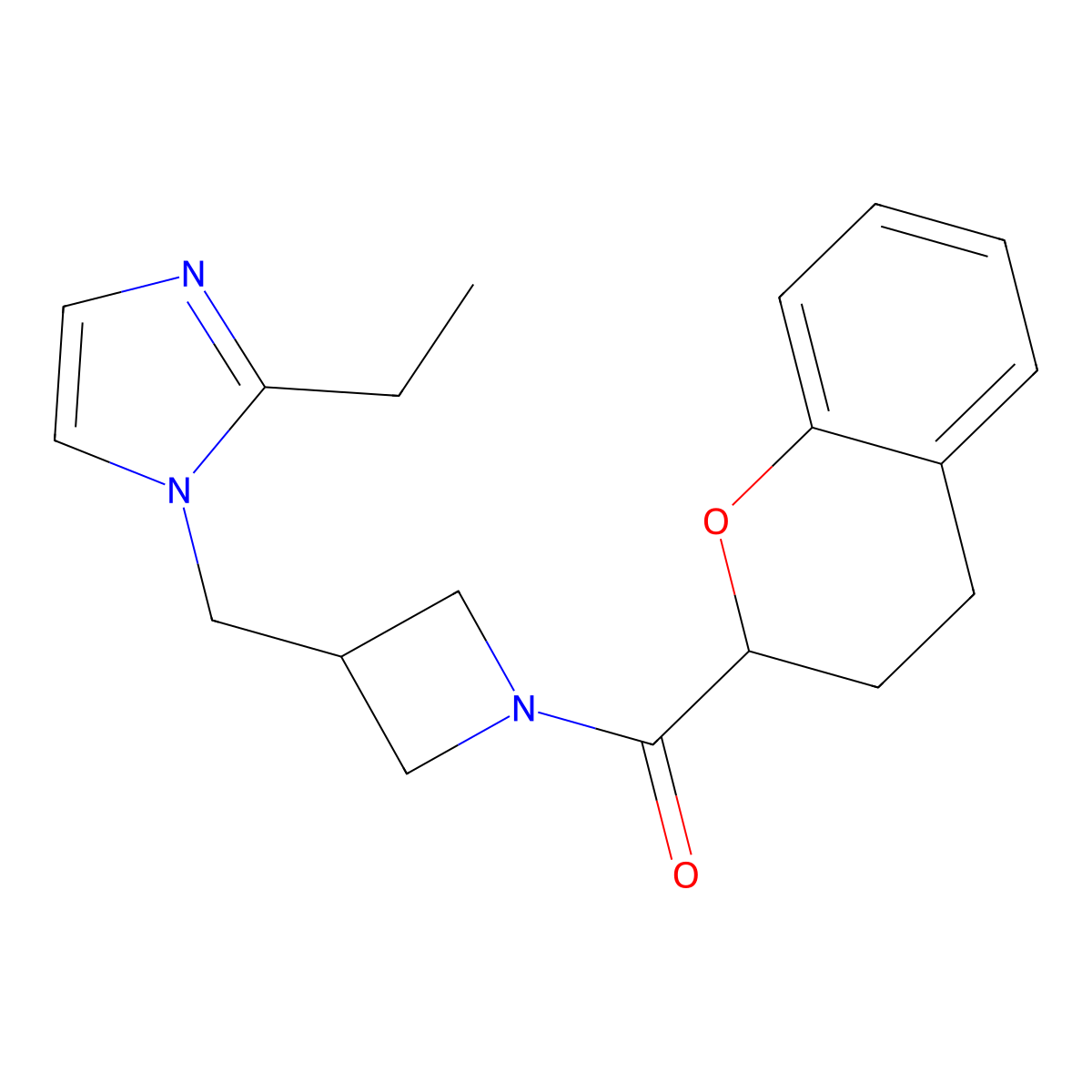 1-{[1-(3,4-dihydro-2H-1-benzopyran-2-carbonyl)azetidin-3-yl]methyl}-2-ethyl-1H-imidazole molecular structure, CAS 2741931-35-9