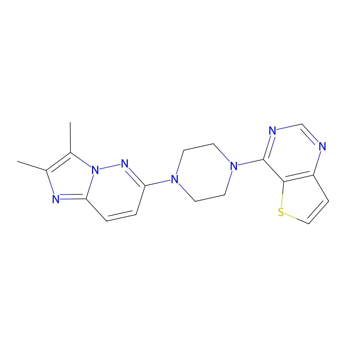 1-{2,3-Dimethylimidazo[1,2-b]pyridazin-6-yl}-4-{thieno[3,2-d]pyrimidin-4-yl}piperazine molecular structure, CAS 2741931-38-2