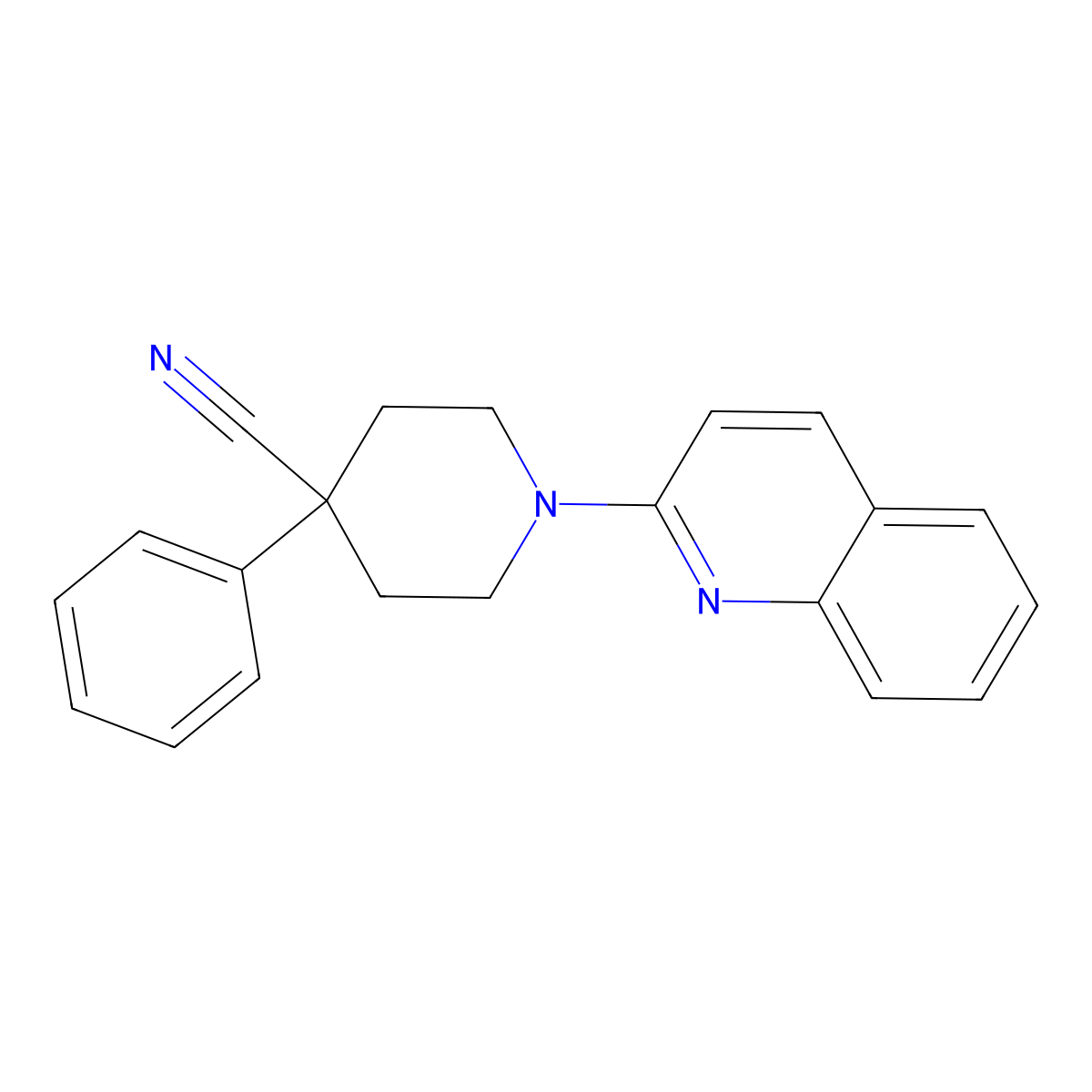 4-Phenyl-1-(quinolin-2-yl)piperidine-4-carbonitrile molecular structure, CAS 2741931-45-1