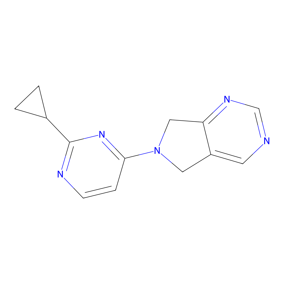 2-cyclopropyl-4-{5H,6H,7H-pyrrolo[3,4-d]pyrimidin-6-yl}pyrimidine molecular structure, CAS 2741931-46-2