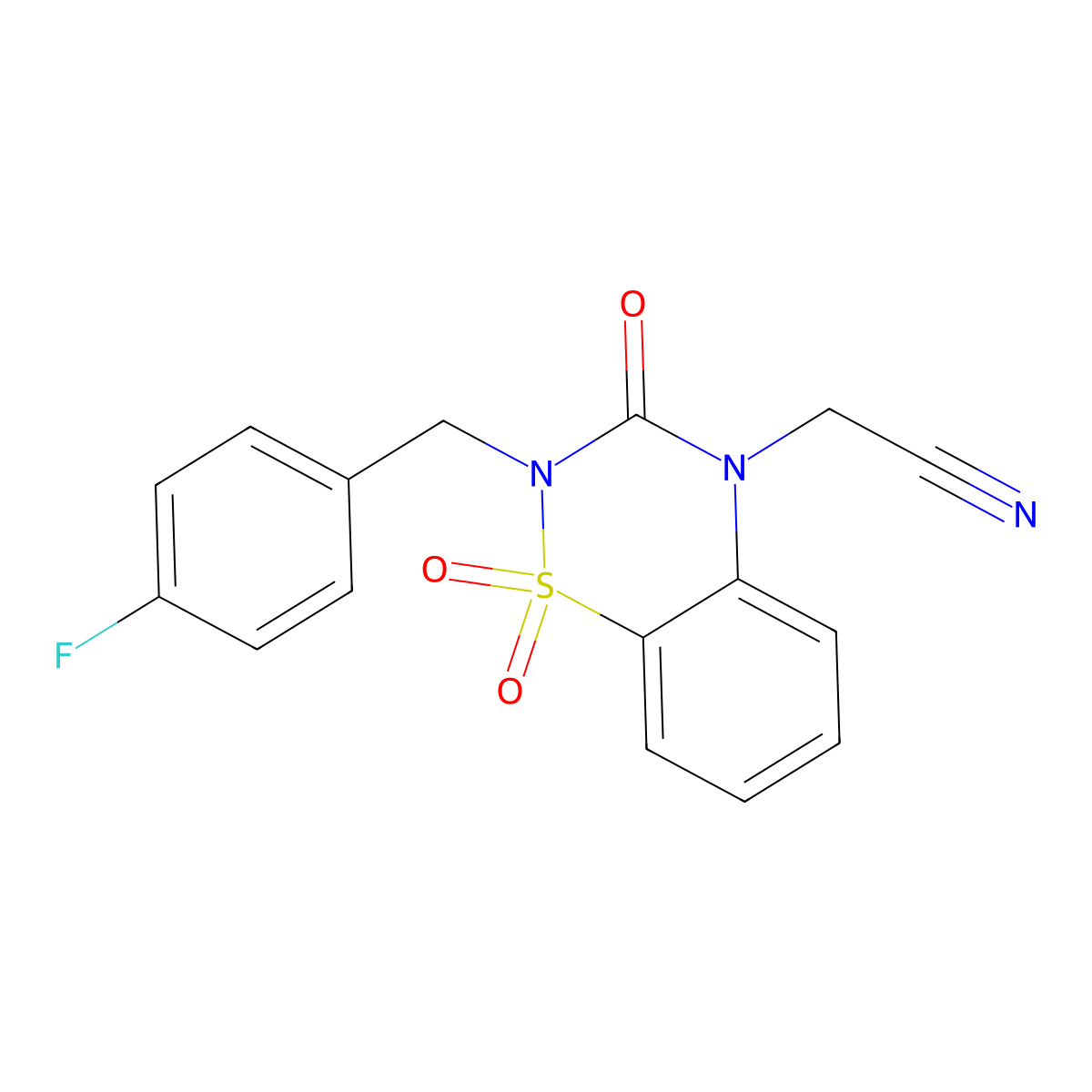 2-[2-[(4-Fluorophenyl)methyl]-1,1,3-trioxo-1lambda6,2,4-benzothiadiazin-4-yl]acetonitrile molecular structure, CAS 2741931-47-3