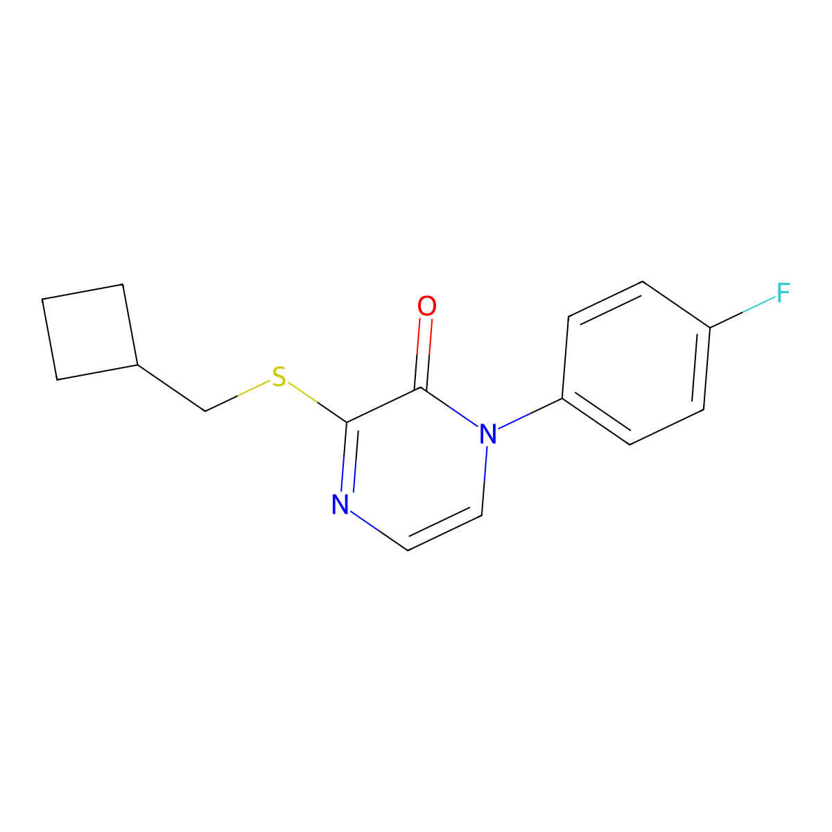 3-[(Cyclobutylmethyl)sulfanyl]-1-(4-fluorophenyl)-1,2-dihydropyrazin-2-one molecular structure, CAS 2741931-48-4