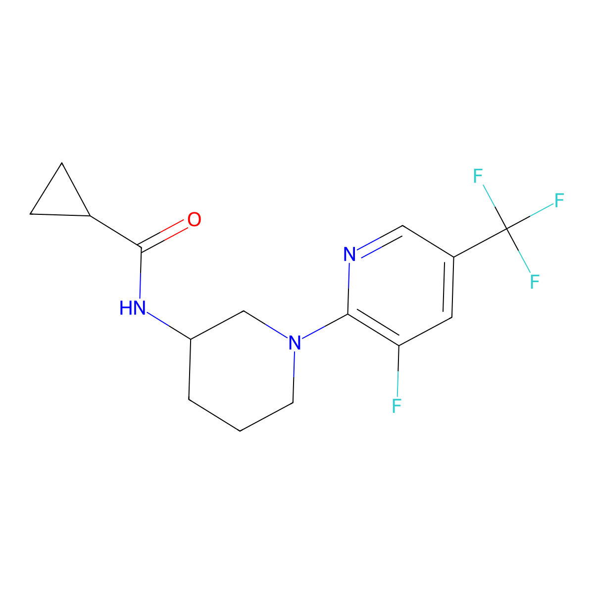 N-{1-[3-fluoro-5-(trifluoromethyl)pyridin-2-yl]piperidin-3-yl}cyclopropanecarboxamide molecular structure, CAS 2741931-52-0