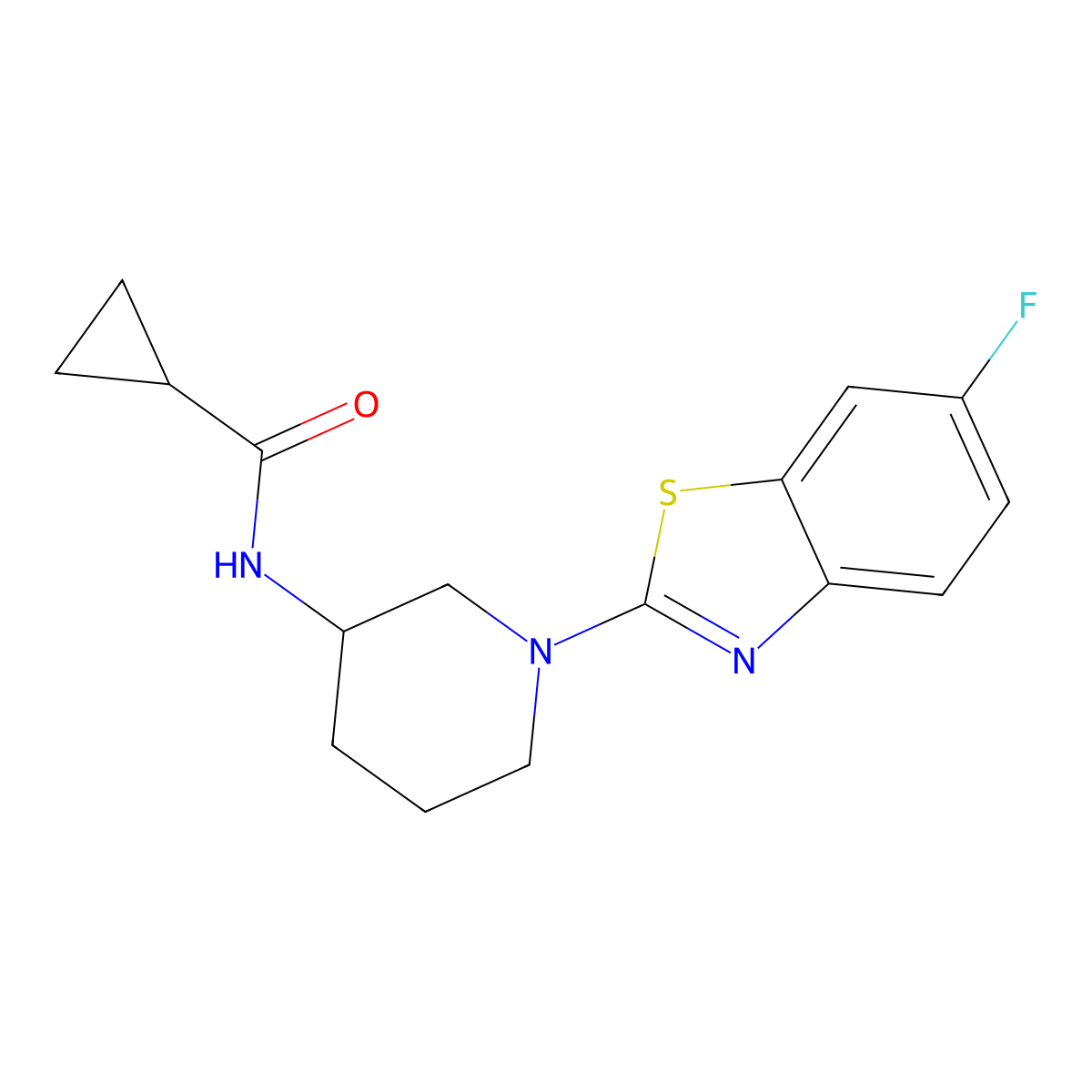N-[1-(6-fluoro-1,3-benzothiazol-2-yl)piperidin-3-yl]cyclopropanecarboxamide molecular structure, CAS 2741931-53-1
