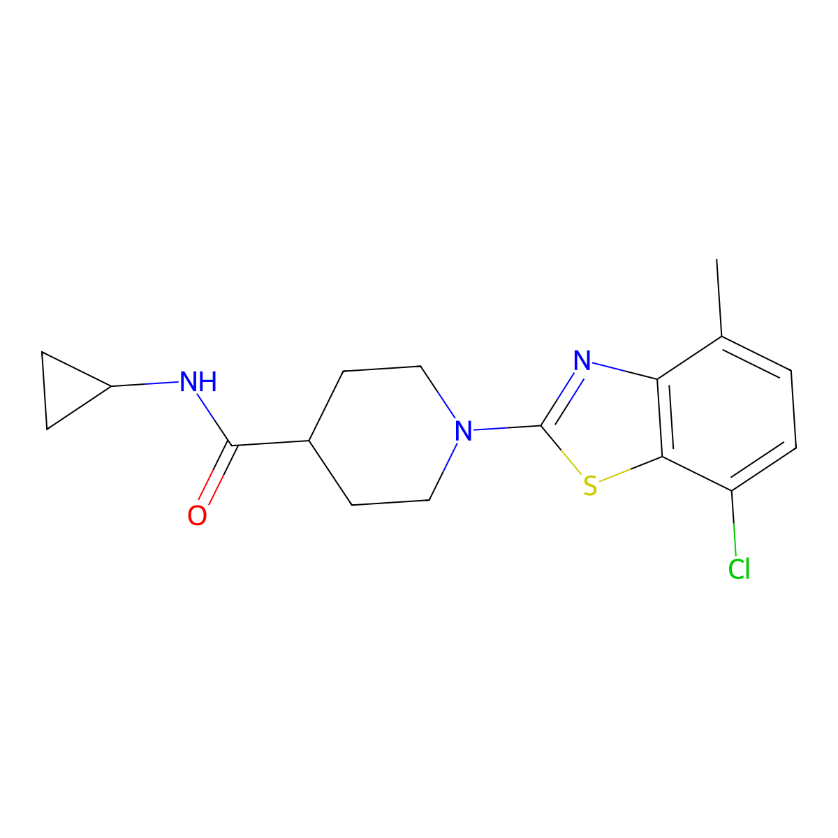 1-(7-chloro-4-methyl-1,3-benzothiazol-2-yl)-N-cyclopropylpiperidine-4-carboxamide molecular structure, CAS 2741931-56-4