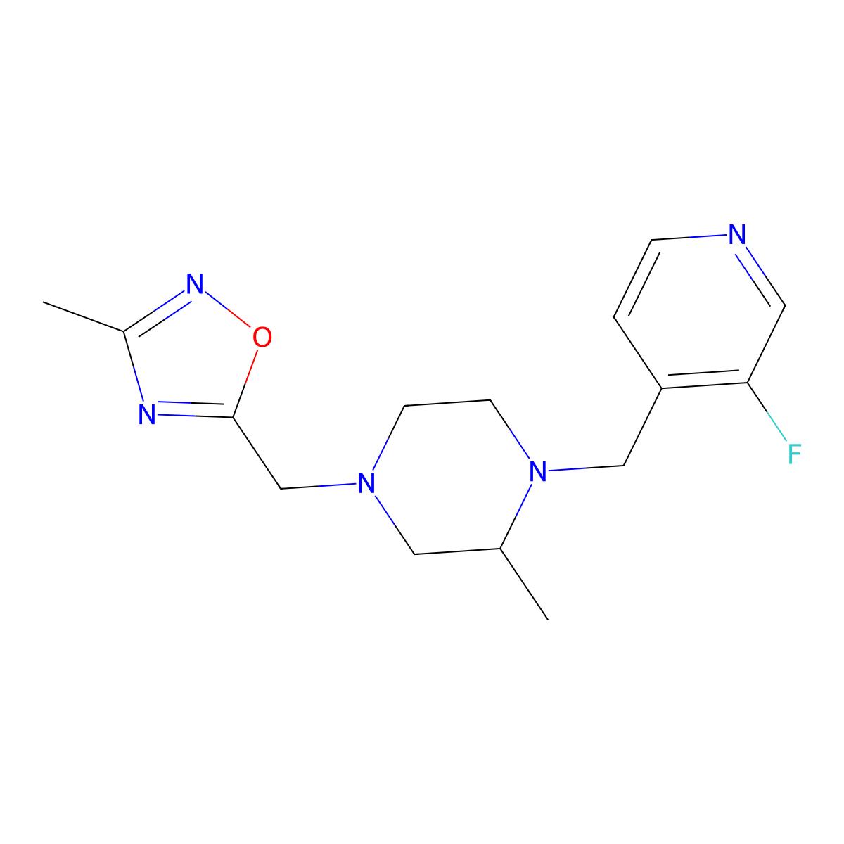 1-[(3-Fluoropyridin-4-yl)methyl]-2-methyl-4-[(3-methyl-1,2,4-oxadiazol-5-yl)methyl]piperazine molecular structure, CAS 2741931-57-5