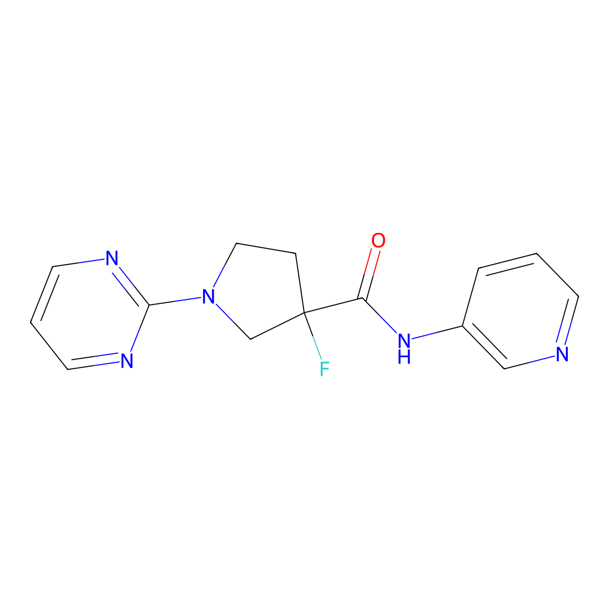 3-fluoro-N-(pyridin-3-yl)-1-(pyrimidin-2-yl)pyrrolidine-3-carboxamide molecular structure, CAS 2741931-59-7