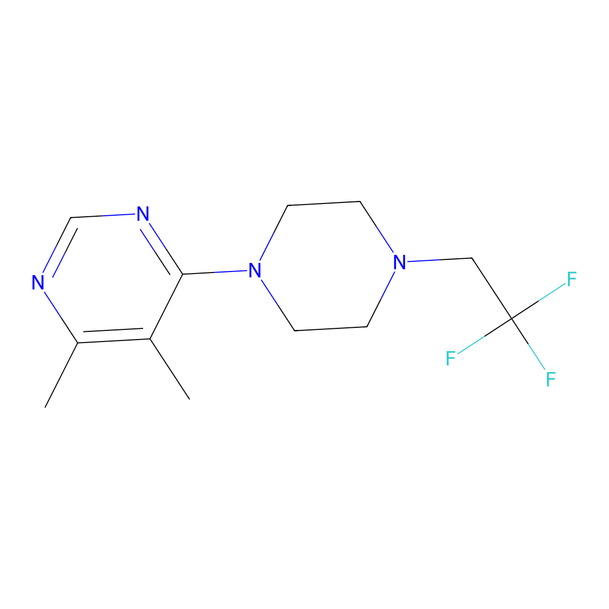 4,5-Dimethyl-6-[4-(2,2,2-trifluoroethyl)piperazin-1-yl]pyrimidine molecular structure, CAS 2741931-65-5
