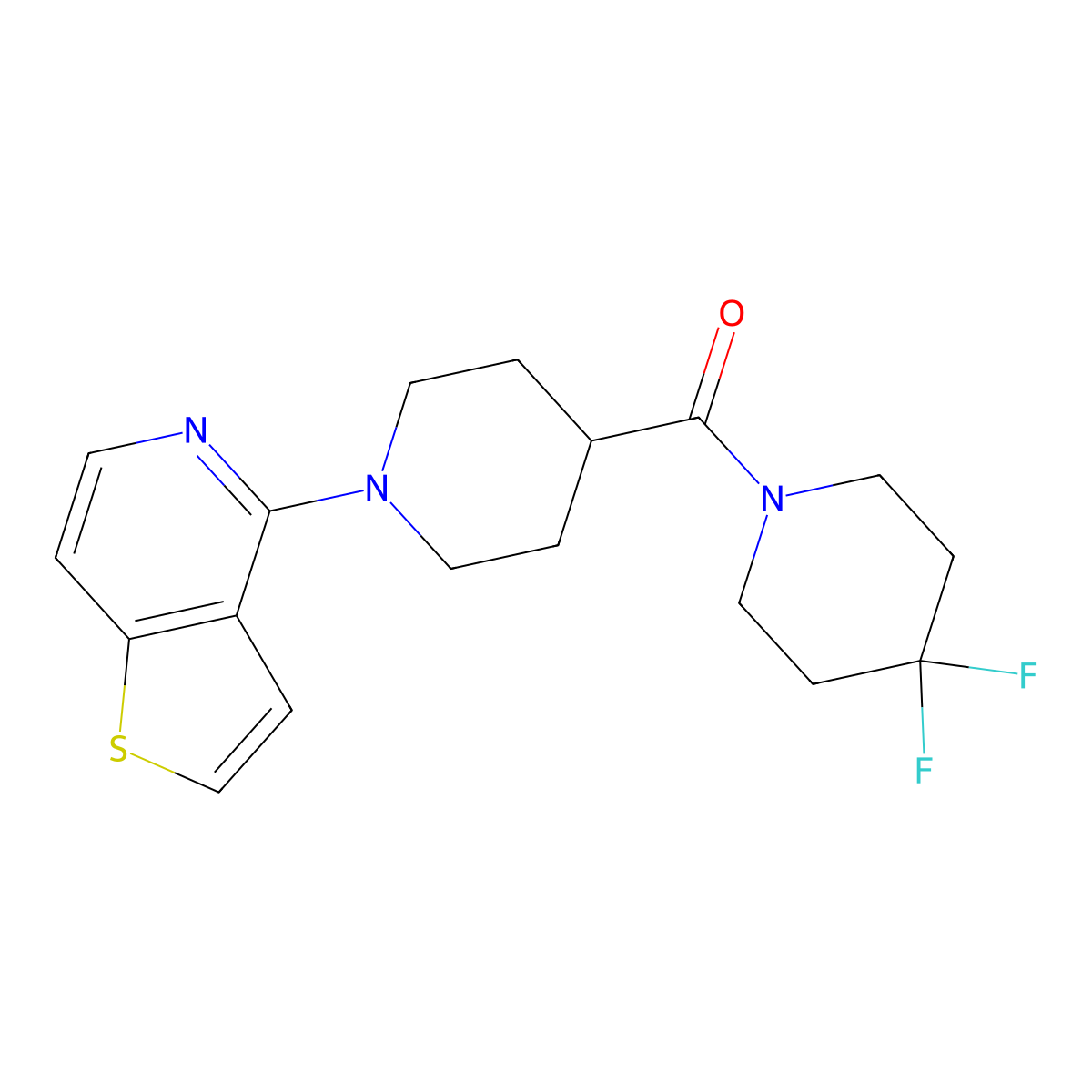 4-(4,4-Difluoropiperidine-1-carbonyl)-1-{thieno[3,2-c]pyridin-4-yl}piperidine molecular structure, CAS 2741931-67-7