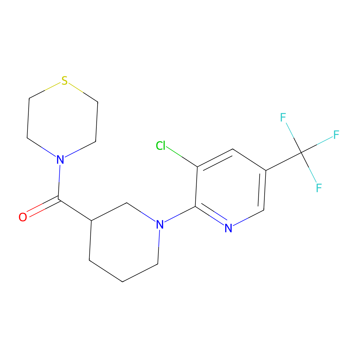 4-{1-[3-Chloro-5-(trifluoromethyl)pyridin-2-yl]piperidine-3-carbonyl}thiomorpholine molecular structure, CAS 2741931-69-9