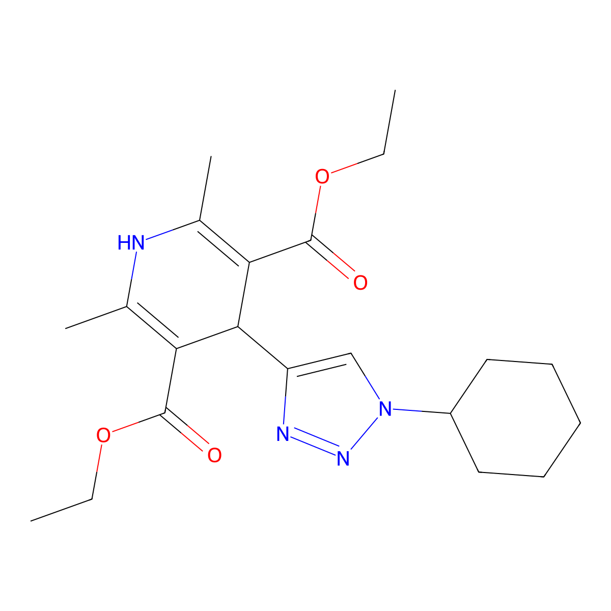3,5-diethyl 4-(1-cyclohexyl-1H-1,2,3-triazol-4-yl)-2,6-dimethyl-1,4-dihydropyridine-3,5-dicarboxylate molecular structure, CAS 2741931-74-6