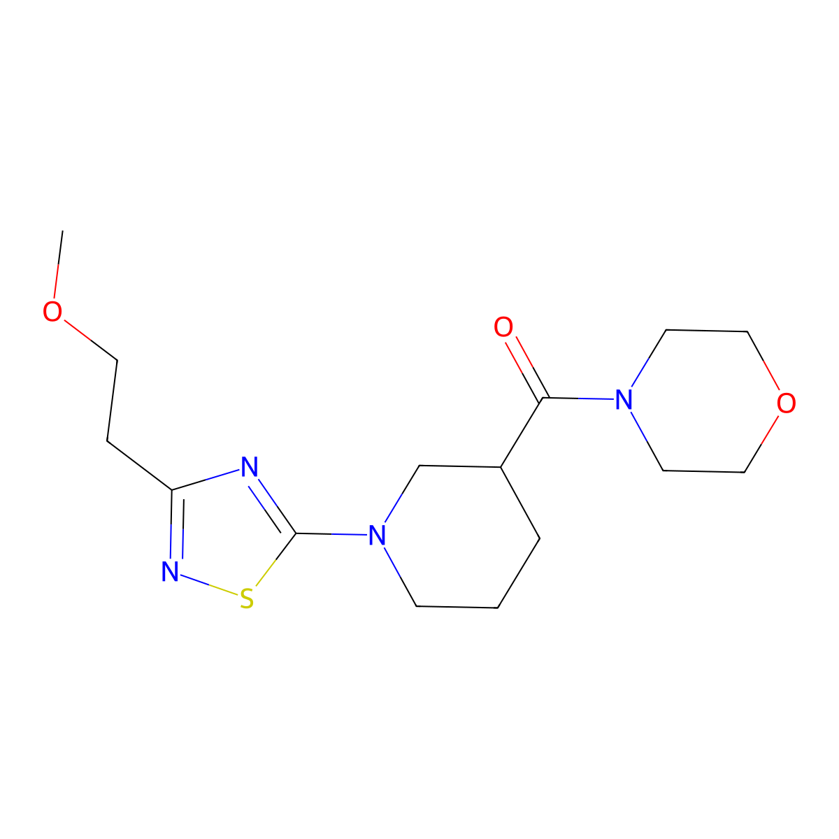 4-{1-[3-(2-Methoxyethyl)-1,2,4-thiadiazol-5-yl]piperidine-3-carbonyl}morpholine molecular structure, CAS 2741931-78-0