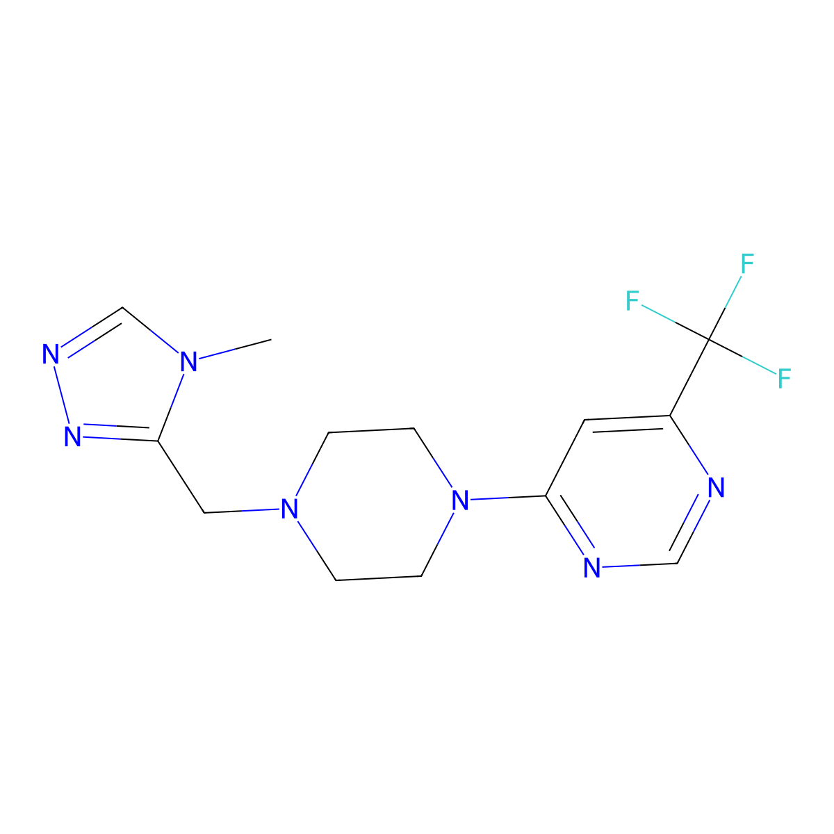 4-{4-[(4-methyl-4H-1,2,4-triazol-3-yl)methyl]piperazin-1-yl}-6-(trifluoromethyl)pyrimidine molecular structure, CAS 2741931-79-1