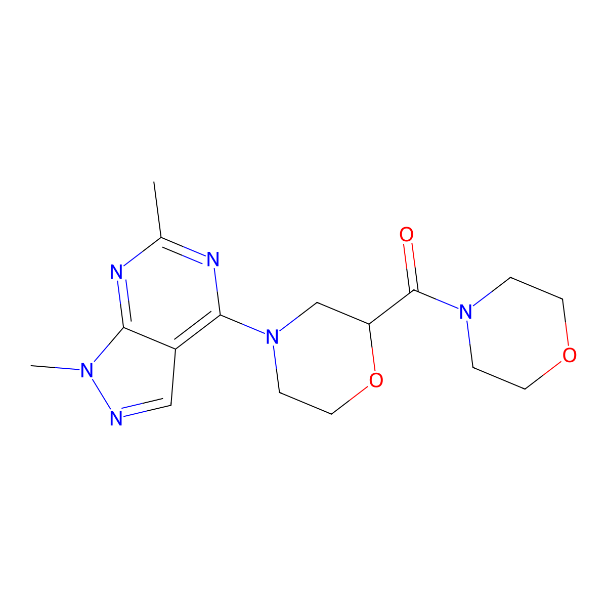 4-{1,6-dimethyl-1H-pyrazolo[3,4-d]pyrimidin-4-yl}-2-(morpholine-4-carbonyl)morpholine molecular structure, CAS 2741931-80-4