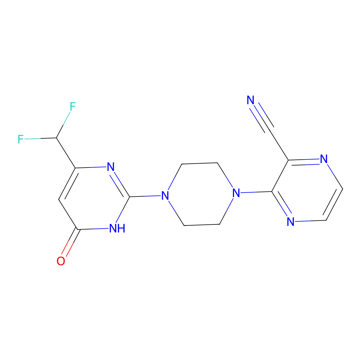 3-{4-[4-(Difluoromethyl)-6-oxo-1,6-dihydropyrimidin-2-yl]piperazin-1-yl}pyrazine-2-carbonitrile molecular structure, CAS 2741931-83-7