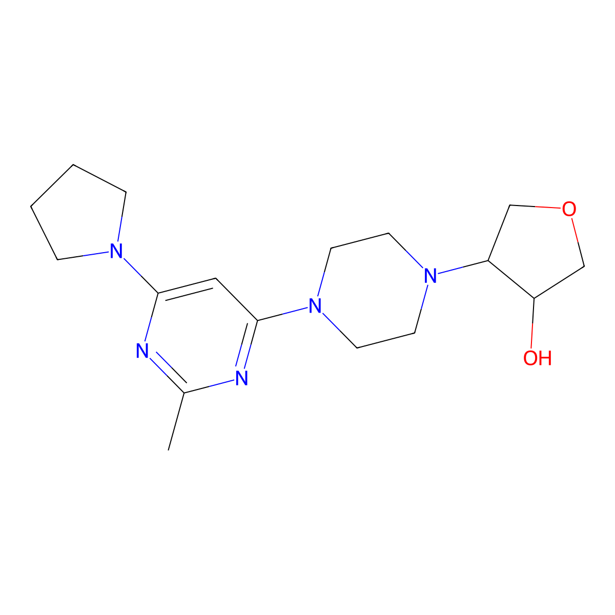 4-{4-[2-Methyl-6-(pyrrolidin-1-yl)pyrimidin-4-yl]piperazin-1-yl}oxolan-3-ol molecular structure, CAS 2741931-97-3