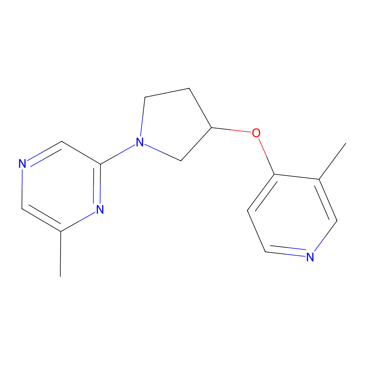 2-Methyl-6-{3-[(3-methylpyridin-4-yl)oxy]pyrrolidin-1-yl}pyrazine molecular structure, CAS 2741932-01-2