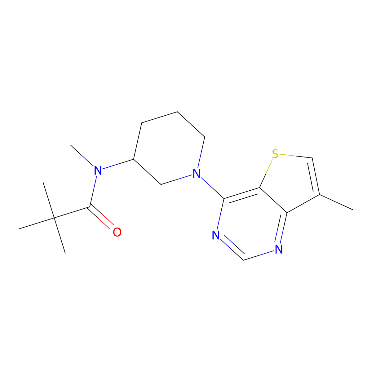N,2,2-trimethyl-N-(1-{7-methylthieno[3,2-d]pyrimidin-4-yl}piperidin-3-yl)propanamide molecular structure, CAS 2741932-03-4