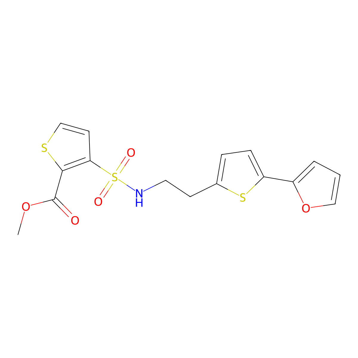 Methyl 3-({2-[5-(furan-2-yl)thiophen-2-yl]ethyl}sulfamoyl)thiophene-2-carboxylate molecular structure, CAS 2741932-08-9