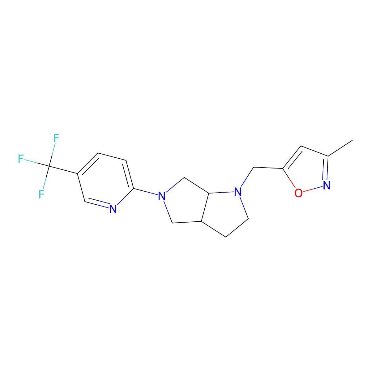 2-{1-[(3-Methyl-1,2-oxazol-5-yl)methyl]-octahydropyrrolo[2,3-c]pyrrol-5-yl}-5-(trifluoromethyl)pyridine molecular structure, CAS 2741932-09-0