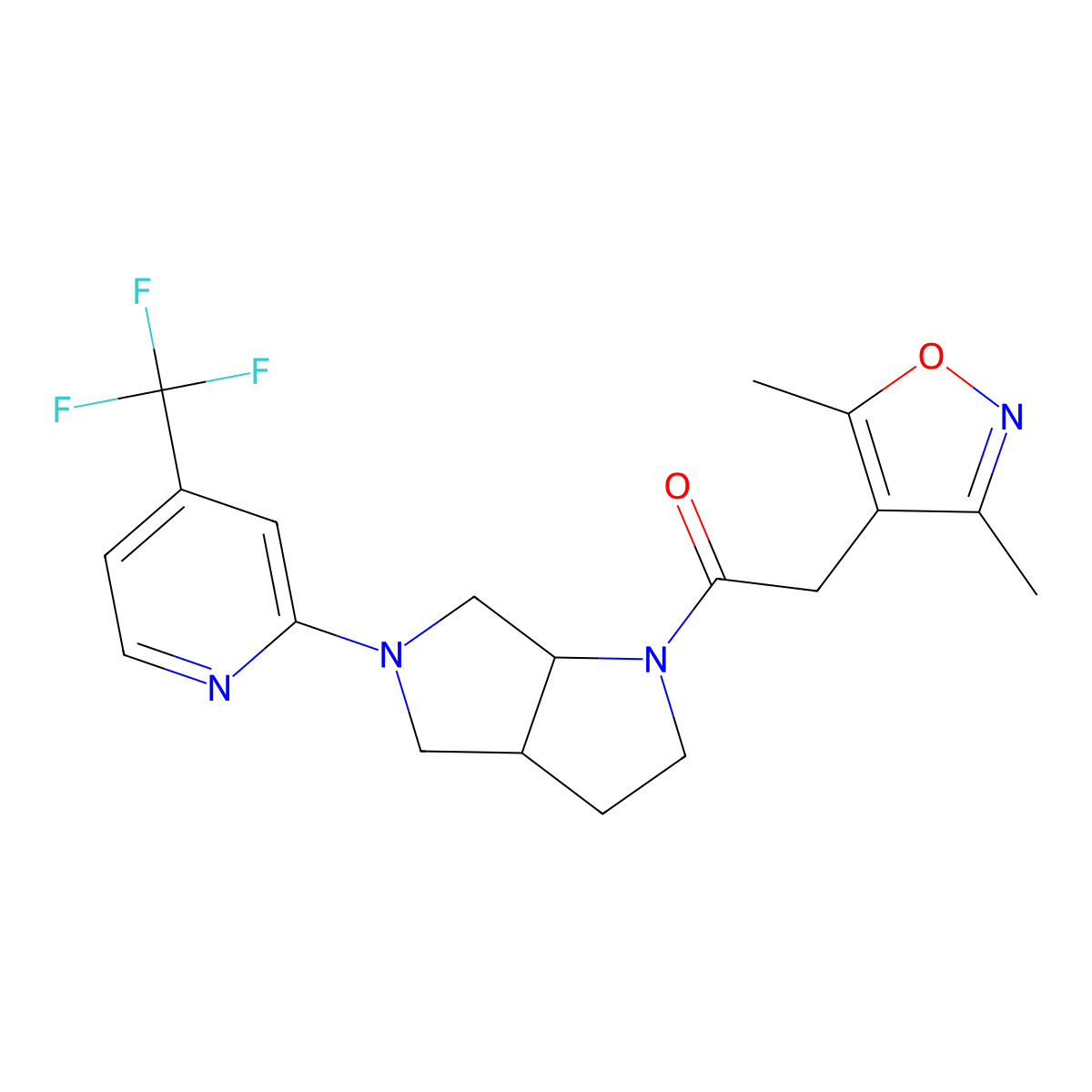 2-(3,5-Dimethyl-1,2-oxazol-4-yl)-1-{5-[4-(trifluoromethyl)pyridin-2-yl]-octahydropyrrolo[3,4-b]pyrrol-1-yl}ethan-1-one molecular structure, CAS 2741932-12-5