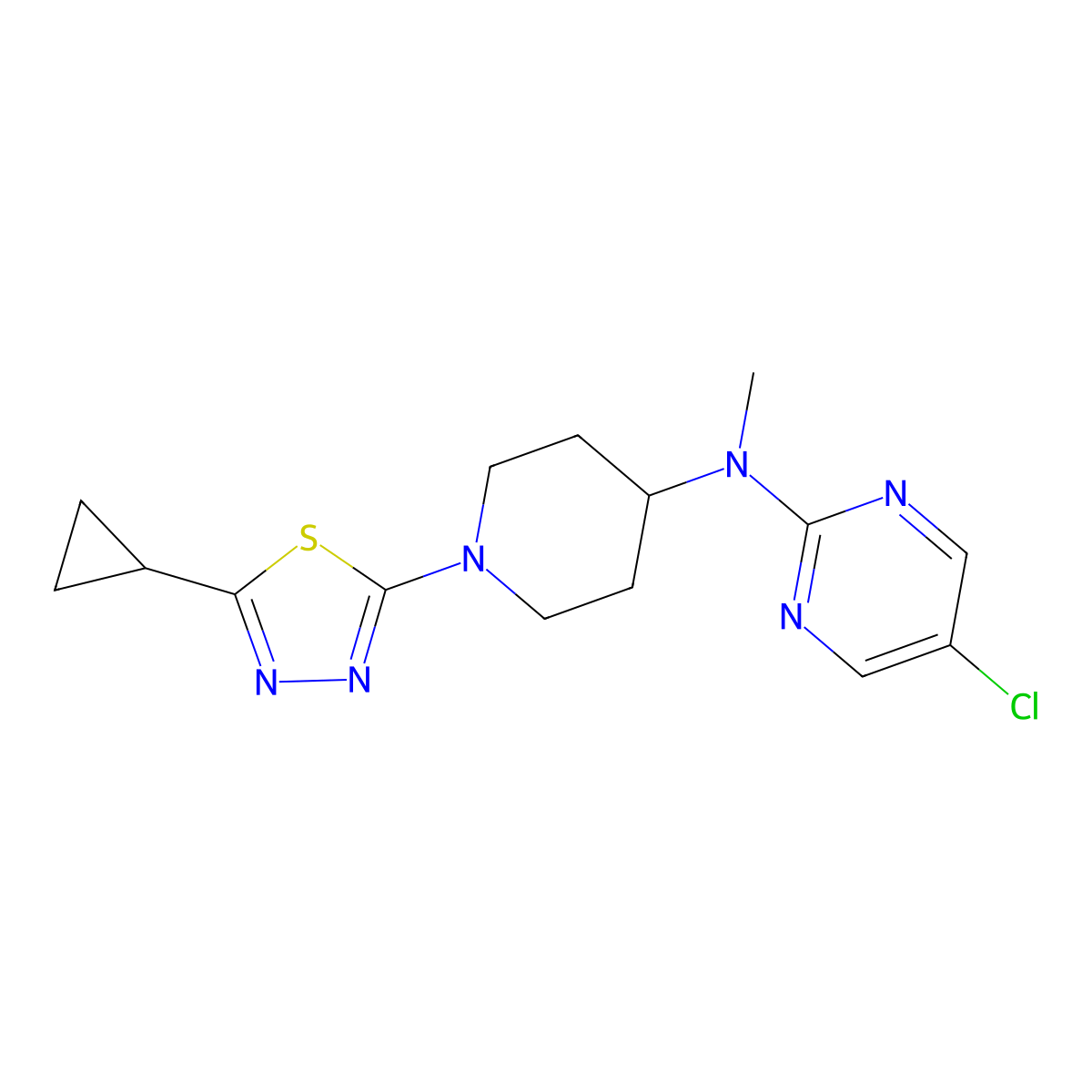 5-chloro-N-[1-(5-cyclopropyl-1,3,4-thiadiazol-2-yl)piperidin-4-yl]-N-methylpyrimidin-2-amine molecular structure, CAS 2741932-14-7