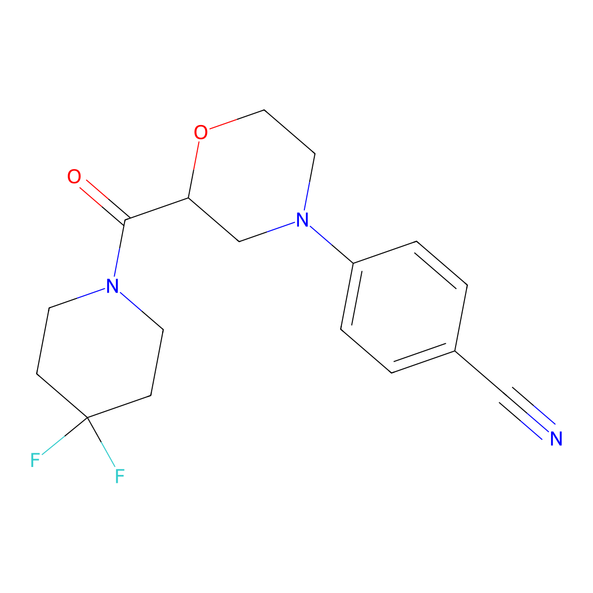 4-[2-(4,4-Difluoropiperidine-1-carbonyl)morpholin-4-yl]benzonitrile molecular structure, CAS 2741932-16-9