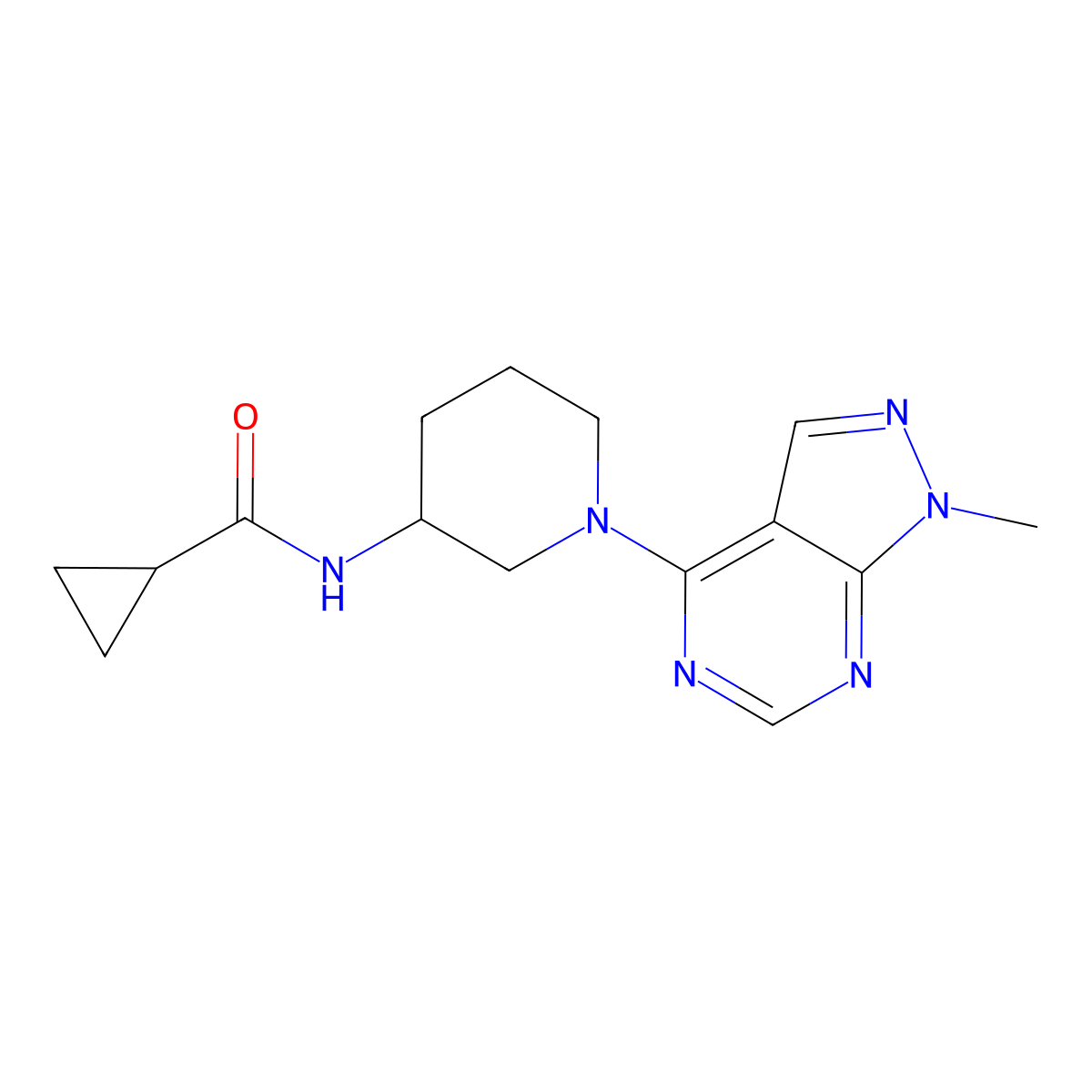 N-(1-{1-methyl-1H-pyrazolo[3,4-d]pyrimidin-4-yl}piperidin-3-yl)cyclopropanecarboxamide molecular structure, CAS 2741932-18-1