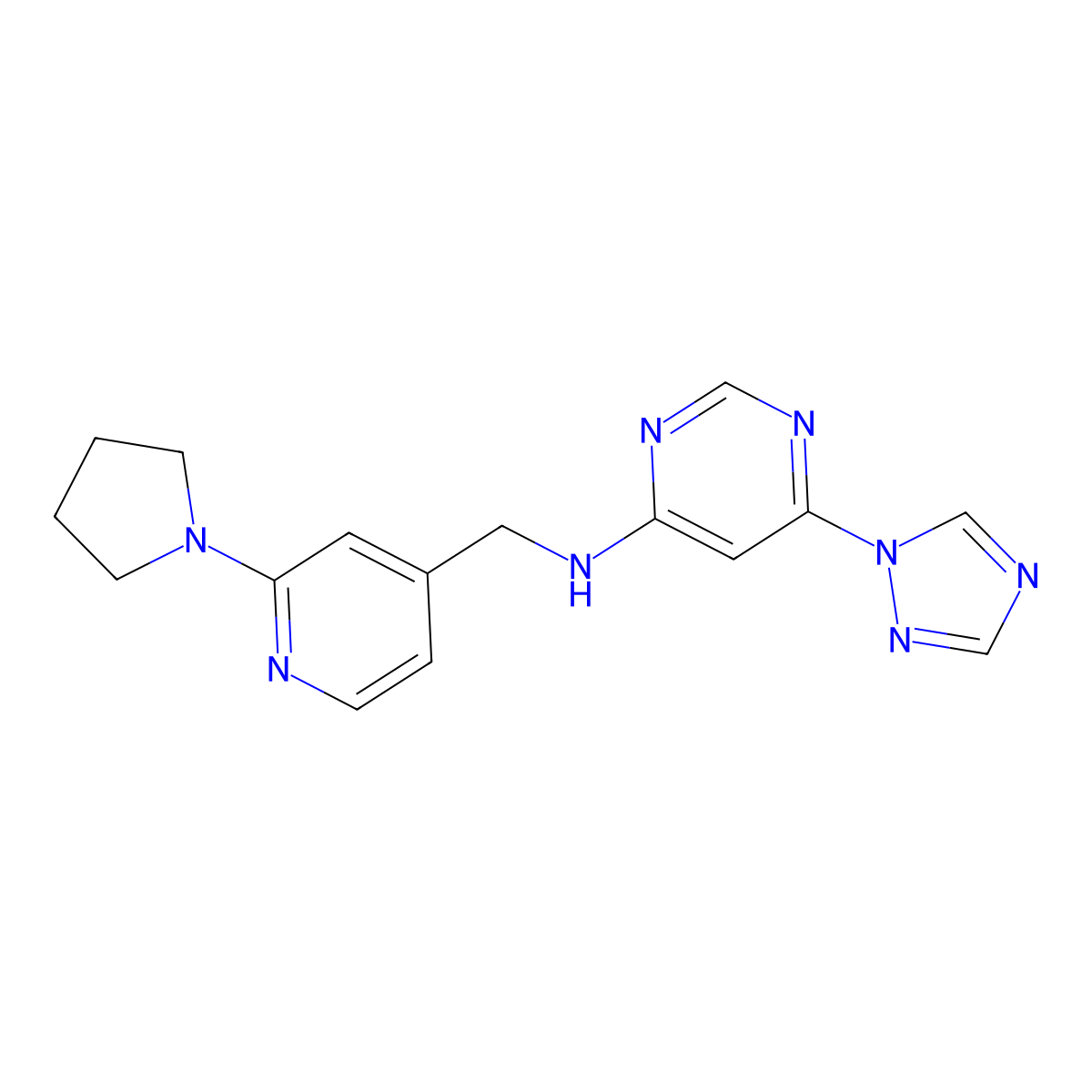 N-{[2-(pyrrolidin-1-yl)pyridin-4-yl]methyl}-6-(1H-1,2,4-triazol-1-yl)pyrimidin-4-amine molecular structure, CAS 2741932-20-5