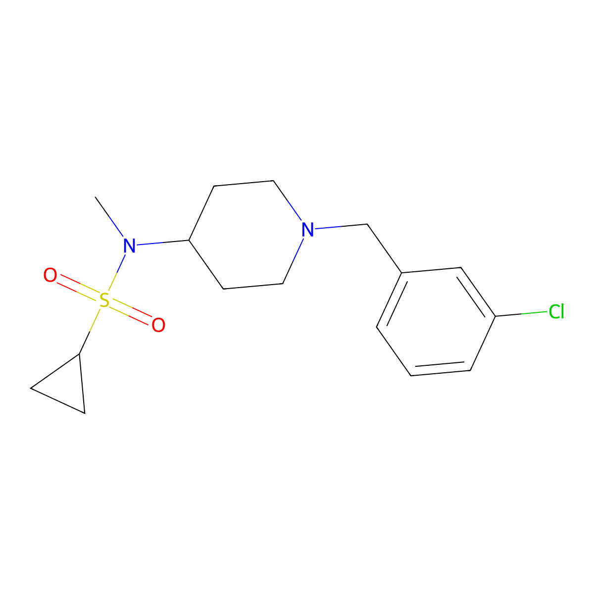 N-{1-[(3-chlorophenyl)methyl]piperidin-4-yl}-N-methylcyclopropanesulfonamide molecular structure, CAS 2741932-21-6