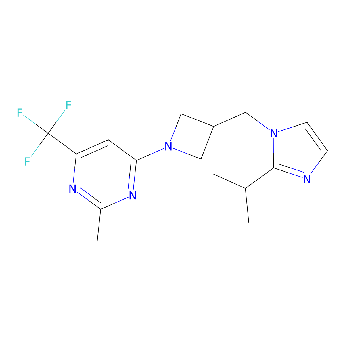 2-methyl-4-(3-{[2-(propan-2-yl)-1H-imidazol-1-yl]methyl}azetidin-1-yl)-6-(trifluoromethyl)pyrimidine molecular structure, CAS 2741932-32-9