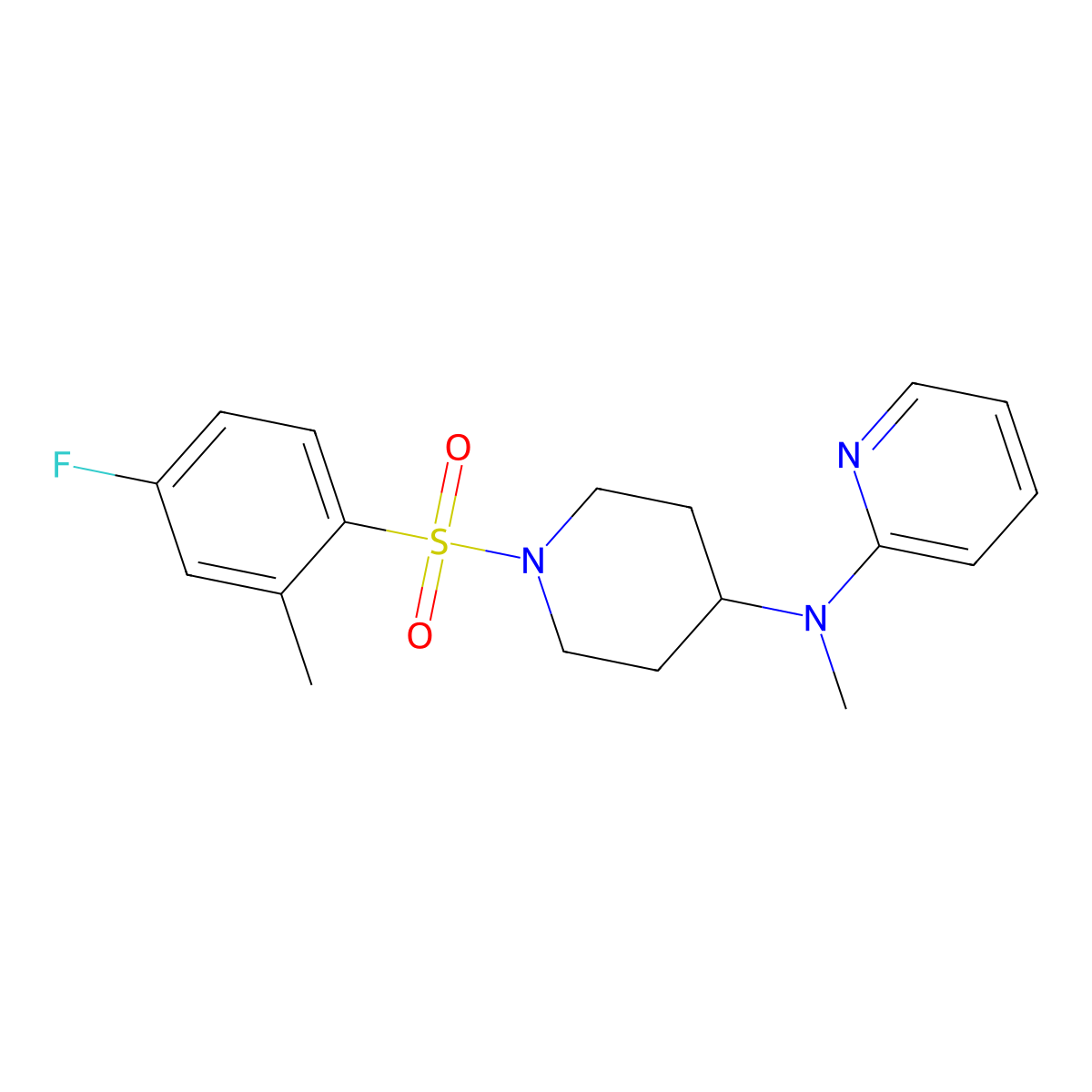 N-[1-(4-fluoro-2-methylbenzenesulfonyl)piperidin-4-yl]-N-methylpyridin-2-amine molecular structure, CAS 2741932-35-2