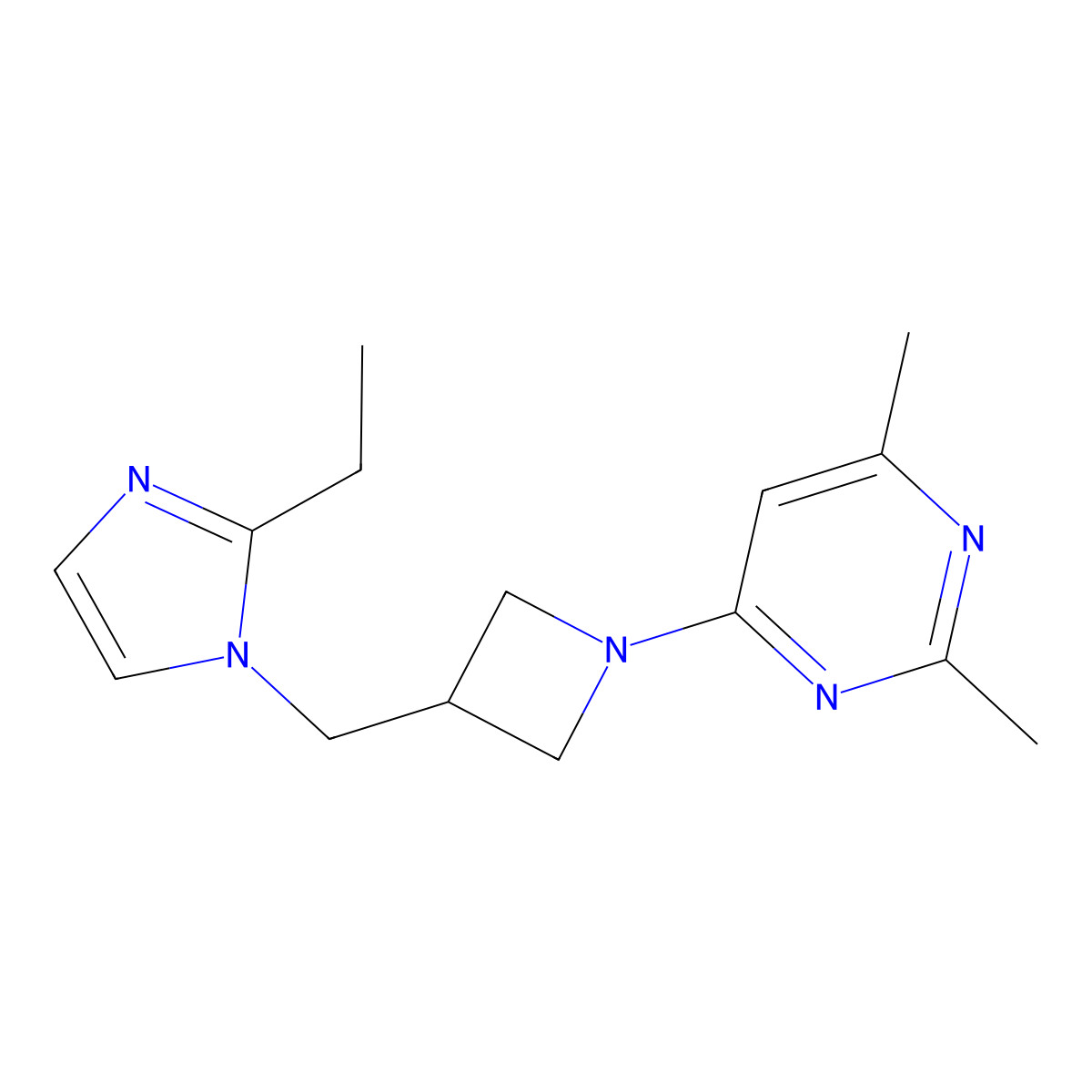 4-{3-[(2-ethyl-1H-imidazol-1-yl)methyl]azetidin-1-yl}-2,6-dimethylpyrimidine molecular structure, CAS 2741932-40-9