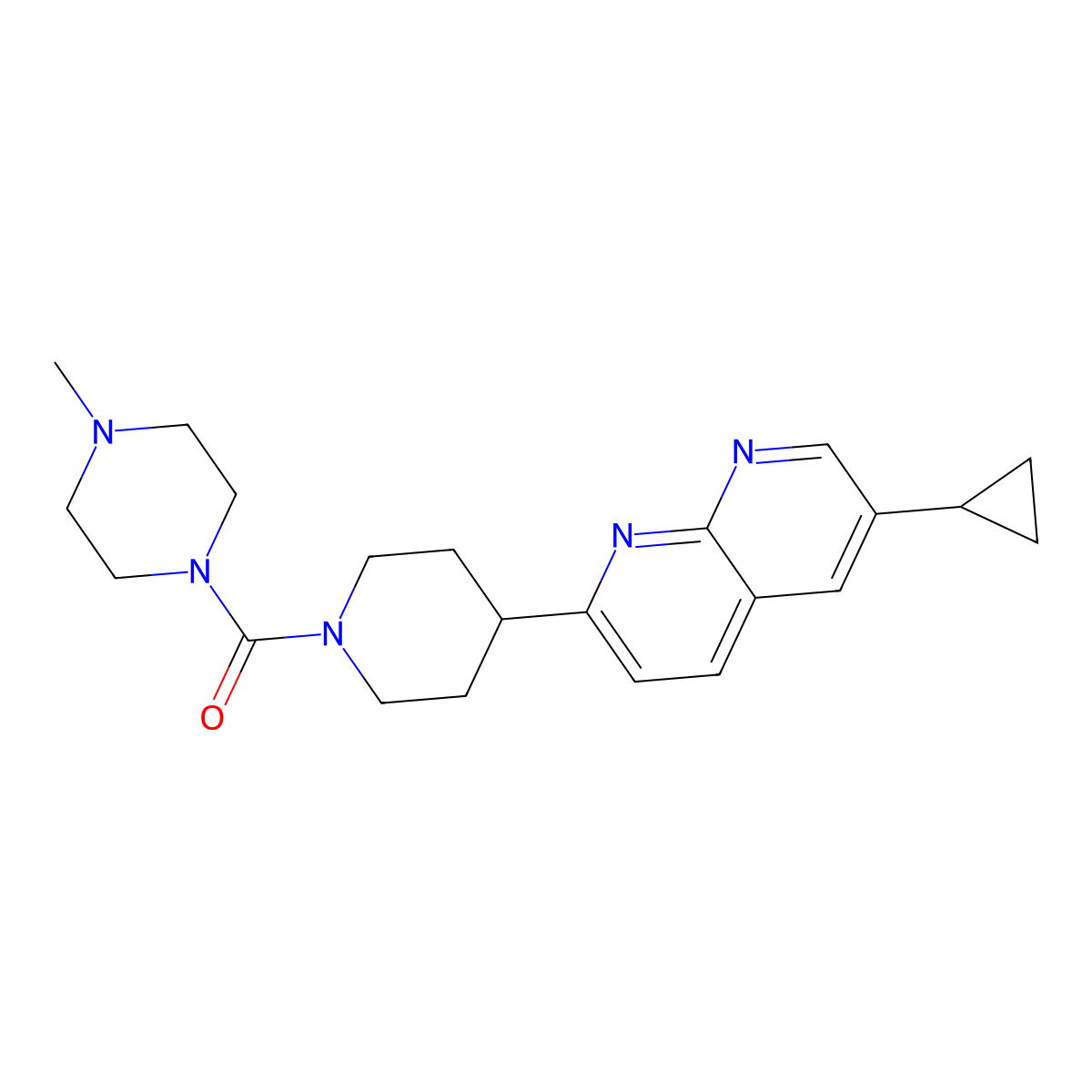 6-Cyclopropyl-2-[1-(4-methylpiperazine-1-carbonyl)piperidin-4-yl]-1,8-naphthyridine molecular structure, CAS 2741932-42-1
