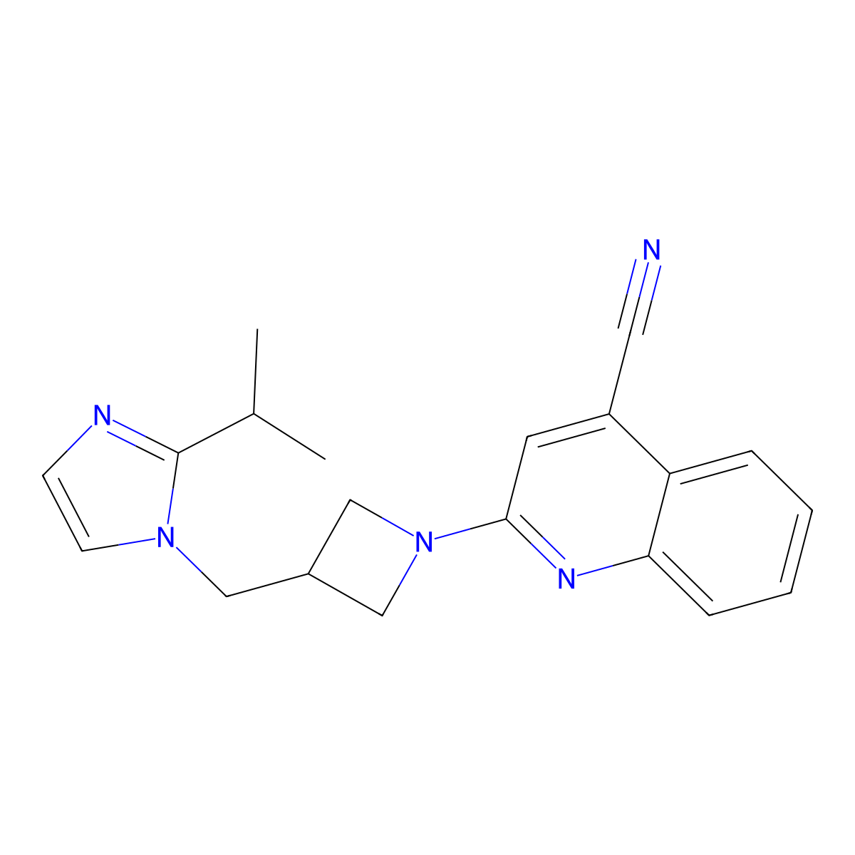 2-(3-{[2-(propan-2-yl)-1H-imidazol-1-yl]methyl}azetidin-1-yl)quinoline-4-carbonitrile molecular structure, CAS 2741932-49-8